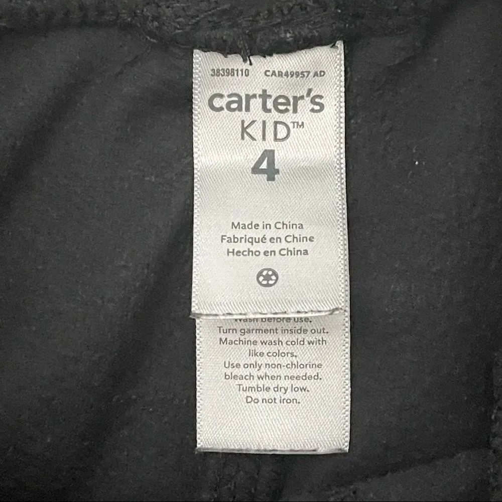 Carter’s Kid’s Black Pull On Drawstring Fleece Straight Leg Sweatpants Size 4